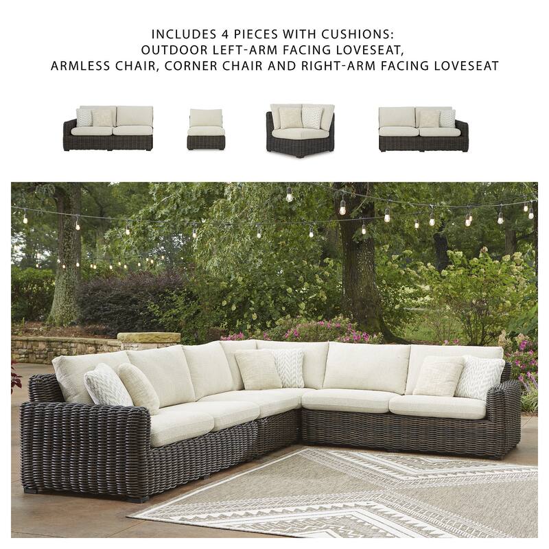 Signature Design by Ashley Kimora Brown/Beige 4-Piece Outdoor Sectional - 141" W x 109" D x 31" H