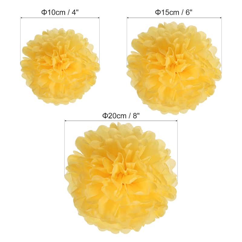 12Pcs 4"/6"/8" Tissue Pom Poms Paper Flowers Ball Party Wedding Decor - Dark Yellow