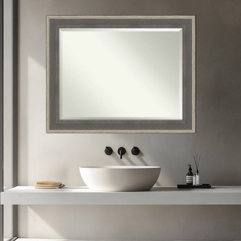 Cottage Beveled Wood Framed Bathroom Vanity Wall Mirror - Cottage Grey Silver
