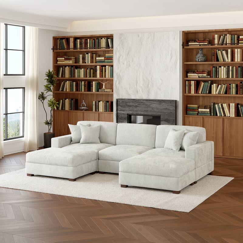 Oversized Chenille Modular Sectional Sofa Conversation Set with 2 Ottomans