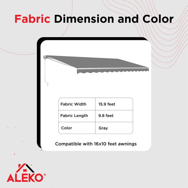 ALEKO Fabric Replacement for 16 x 10 feet Retractable Patio Awning Grey