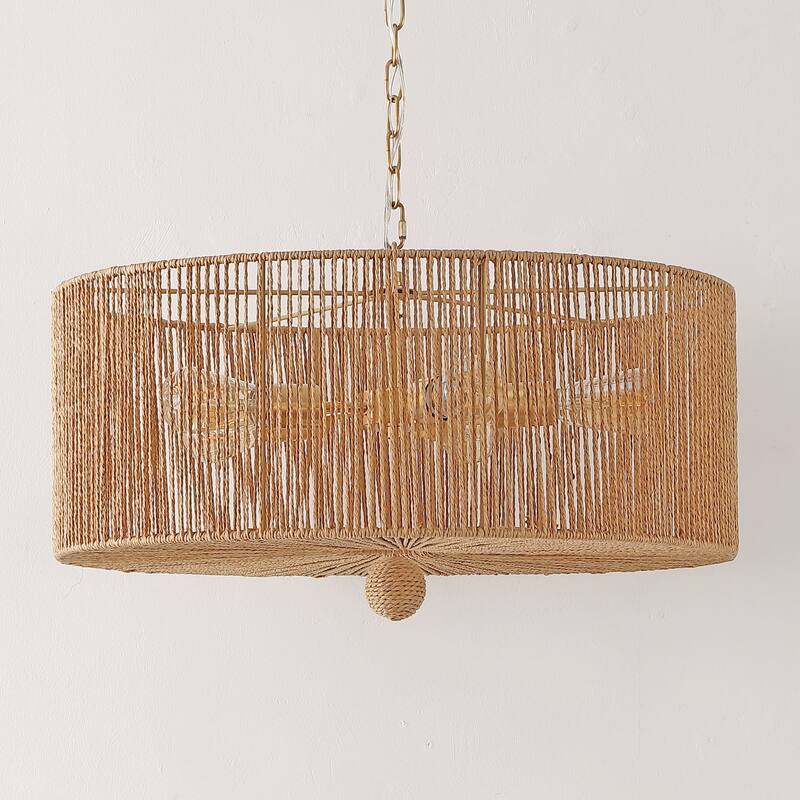 SAFAVIEH Lighting Crystele 5 Light 24" Pendant - 24" x 24" x 19-78" - withD/H - Natural/Gold - 24Wx24Dx78H