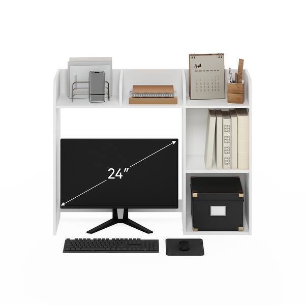Furinno Classic Desktop Bookshelf Storage Hutch, Desk Organizer with 5 Shelves, White