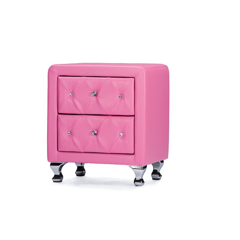 Modern Nightstand with Drawers - Hollywood Regency Style, Metal & Rubberwood, Pink Accent Table