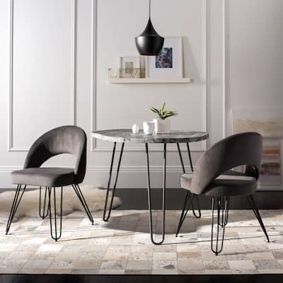 SAFAVIEH Jora Velvet Retro Dark Grey Side Chair (Set of 2) - 21.3" x 24.3" x 31.8"
