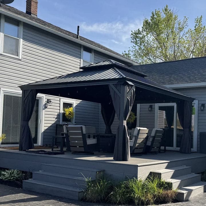 PURPLE LEAF Outdoor Galvanized Steel Hardtop Gazebo, Aluminum Frame Gazebo With Curtains