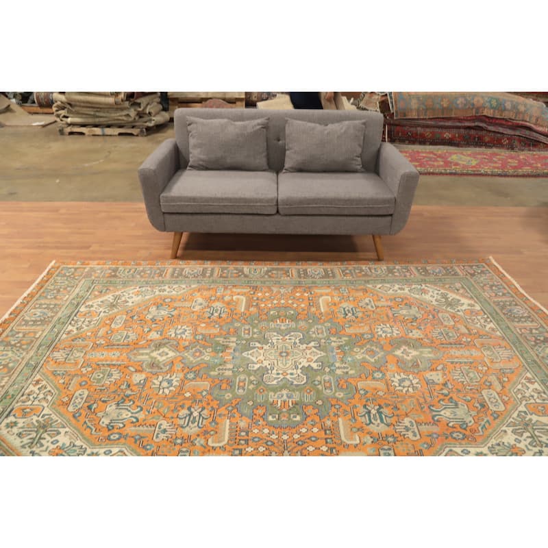 Hand Knotted Oriental 100% Wool Carpet Traditional Floral Oranges & Rust Tabriz Area Rug - 9' 5'' X 6' 0''