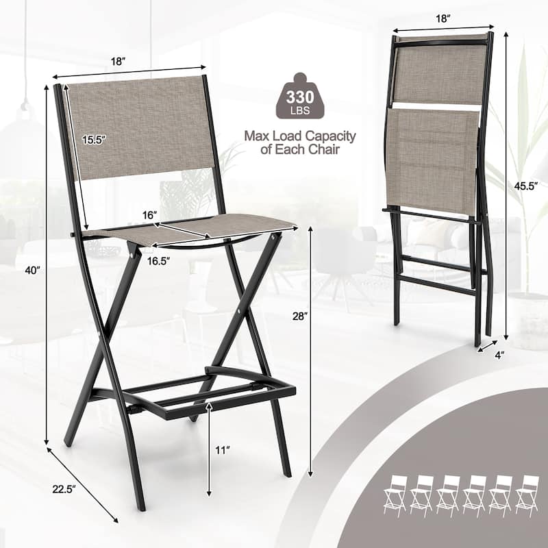Gymax Folding Bar Stools Set of 6 Patio Sling Chairs w/ Backrest