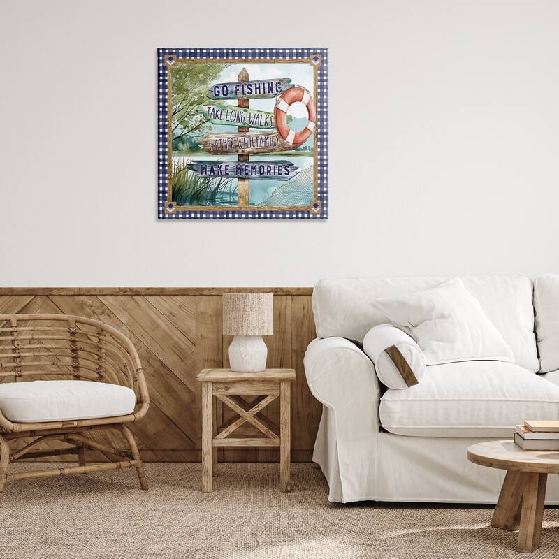 Stupell Plaid Border Lake Sign Canvas Wall Art Design By Nicole DeCamp