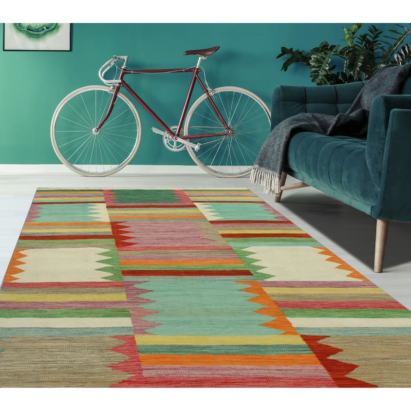 Modern Flatweave Pazira Ivory/Green Rug - 5'10" x 8'0"