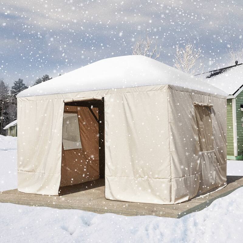 EROMMY Winter Gazebo Cover, Outdoor Cover for Hardtop Gazebos, Enclosed Cover with Sidewalls and Mesh Windows
