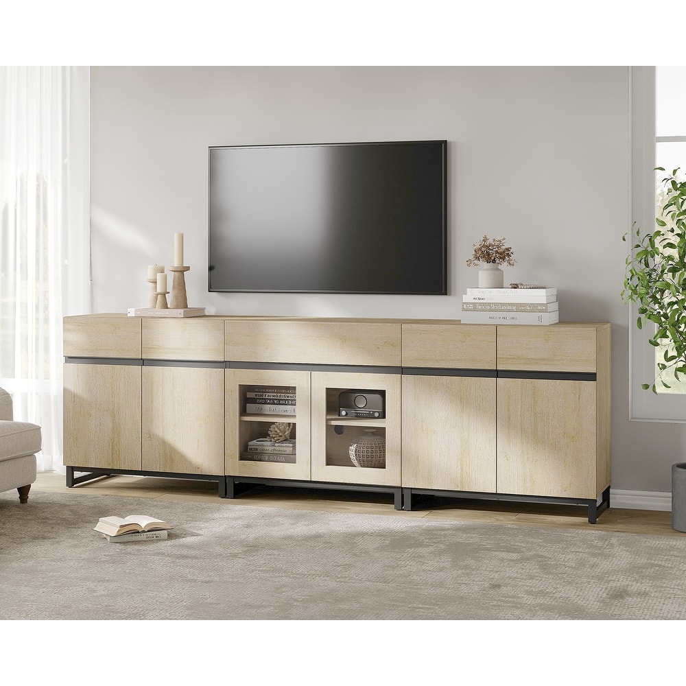 3 In 1 TV Stand for Tvs Up to 100 Inch, TV Console with Glass Doors and Drawer, Entertainment Center for Living Room, Bedroom