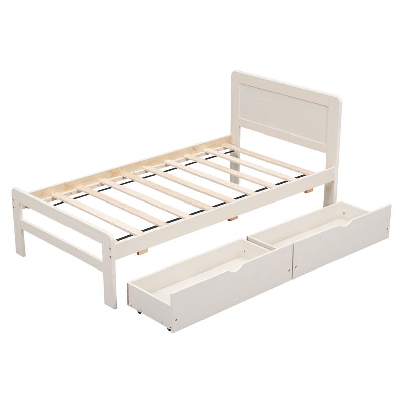 Nestfair Modern Design Twin Size Platform Bed Frame with 2 Drawers