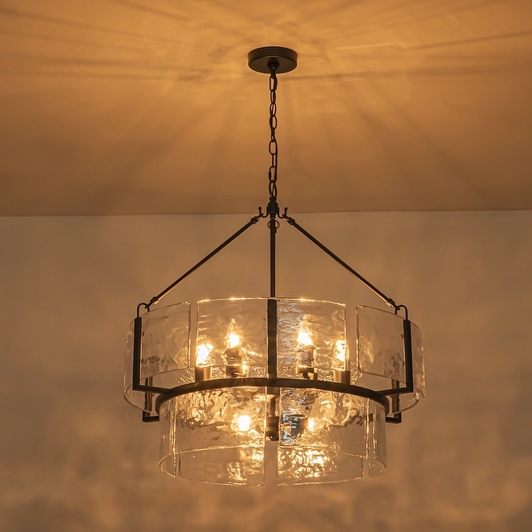 Dimmable Large Drum Glass Chandelier for Dining Room High Ceiling