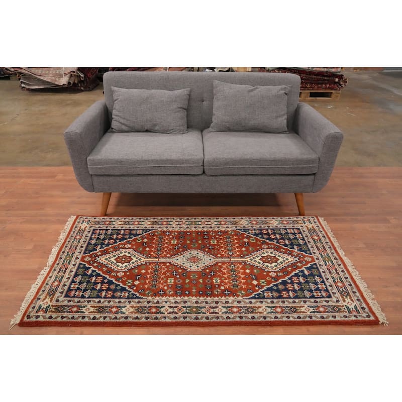 Hand Knotted Oriental 100% Wool Carpet Traditional Geometric Oranges & Rust Heriz (serapi) Area Rug - 5' 4'' X 2' 11''