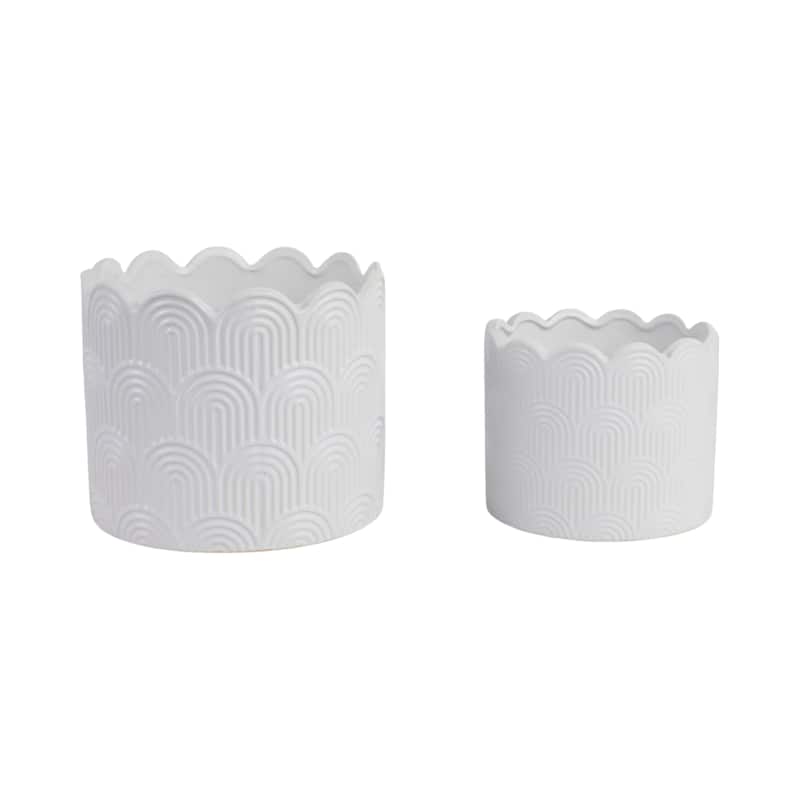 Stoneware Planters Scallop Design and Curved Rim Detail (Set of 2)
