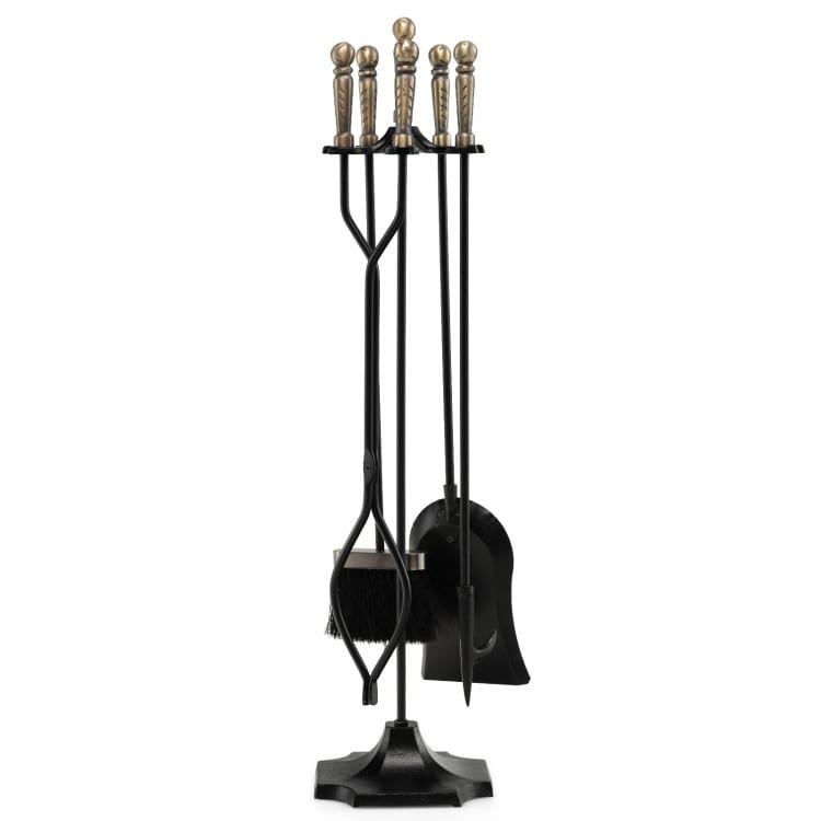 31 inch 5 Pieces Metal Fireplace Tool Set with Stand-Bronze - Bronze - 7 inch x 7 inch x 31 inch