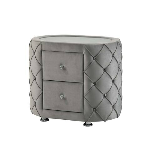 ACME Perine 2-drawer Tufted Upholstered Nightstand in Gray