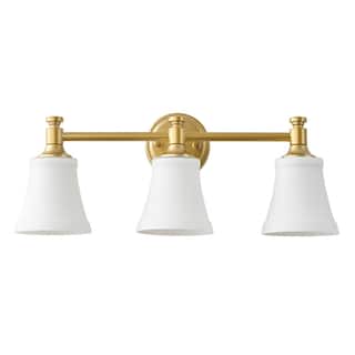 3 Light Antique Brass Vanity Wall Sconce with Frosted White Glass Shades Modern Vintage Bathroom Lighting Fixture
