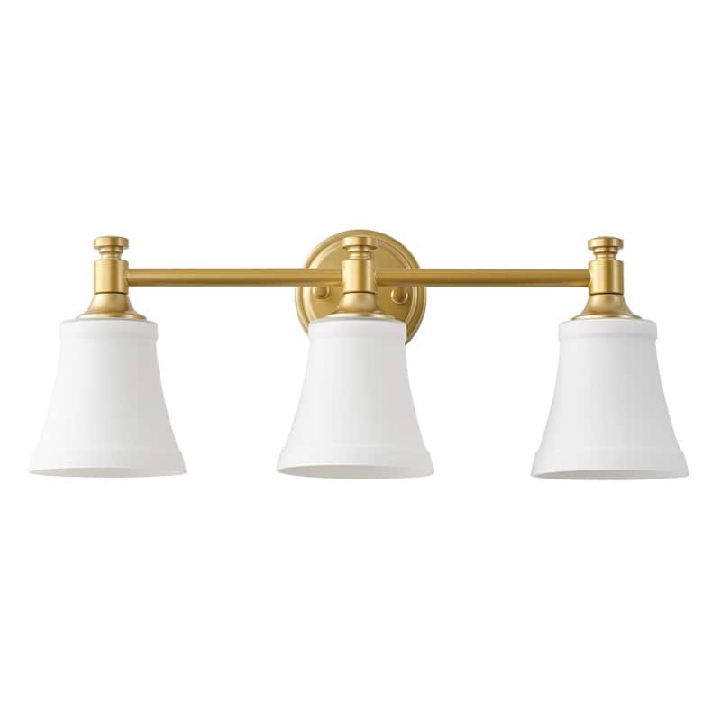 3 Light Antique Brass Vanity Wall Sconce with Frosted White Glass Shades Modern Vintage Bathroom Lighting Fixture