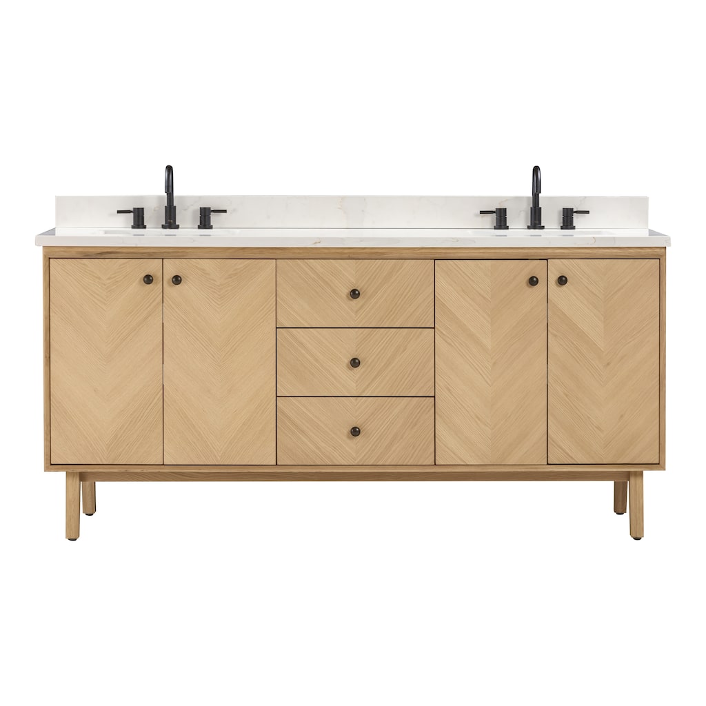 Avanity Adele 73 in. Vanity Combo in Natural Oak finish with Calacatta Quartz Top