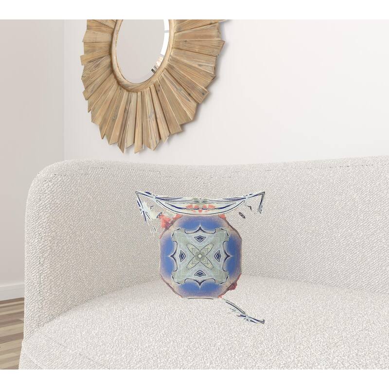 HomeRoots 26" X 26" Cream And Blue Blown Seam Geometric Indoor Outdoor Throw Pillow - 18.00' X '5.00' X '18.00