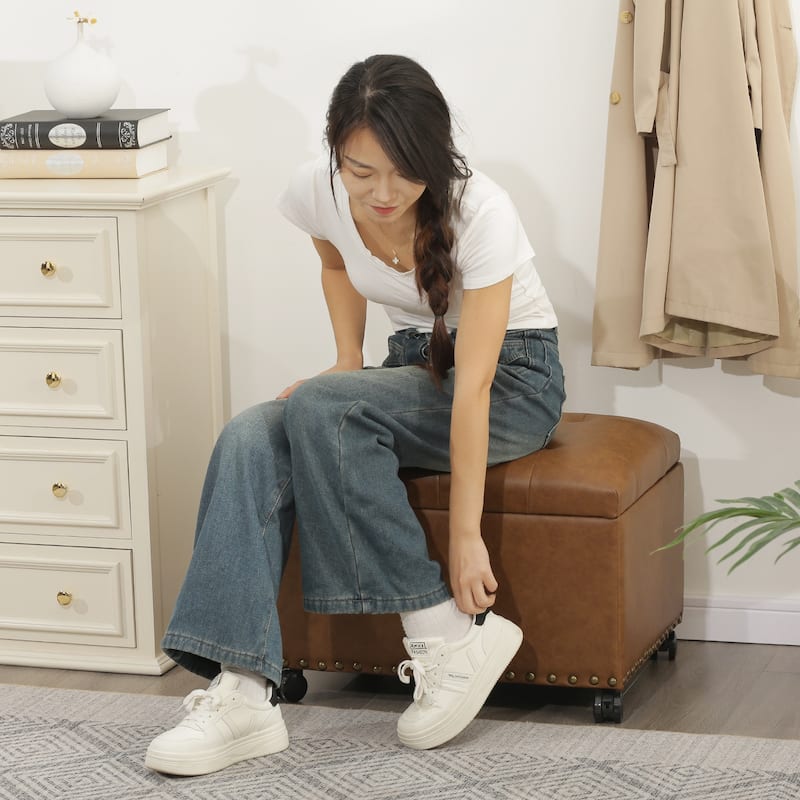 Adeco High End Classy Tufted Storage Ottoman Bench Footstool