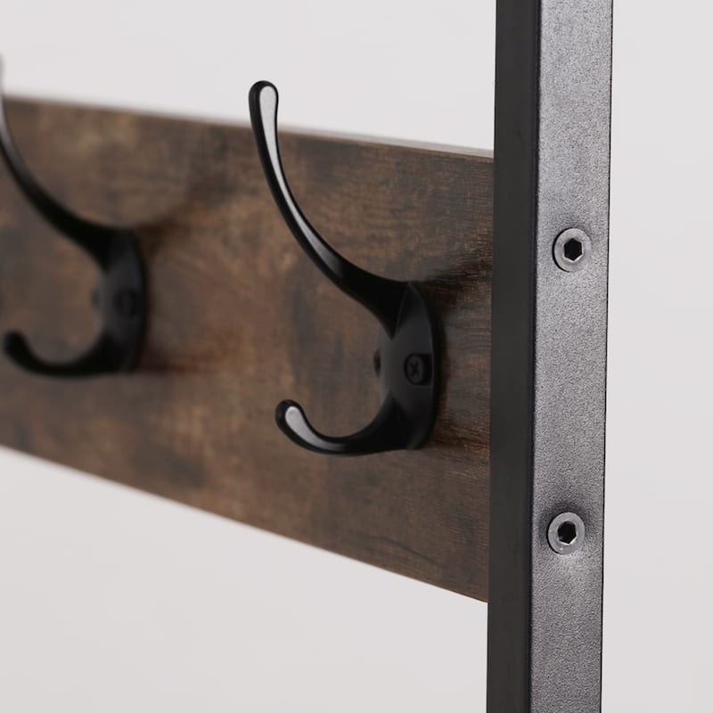 Industrial Clothes Rack Stand with Storage Shelves and 9 Hooks