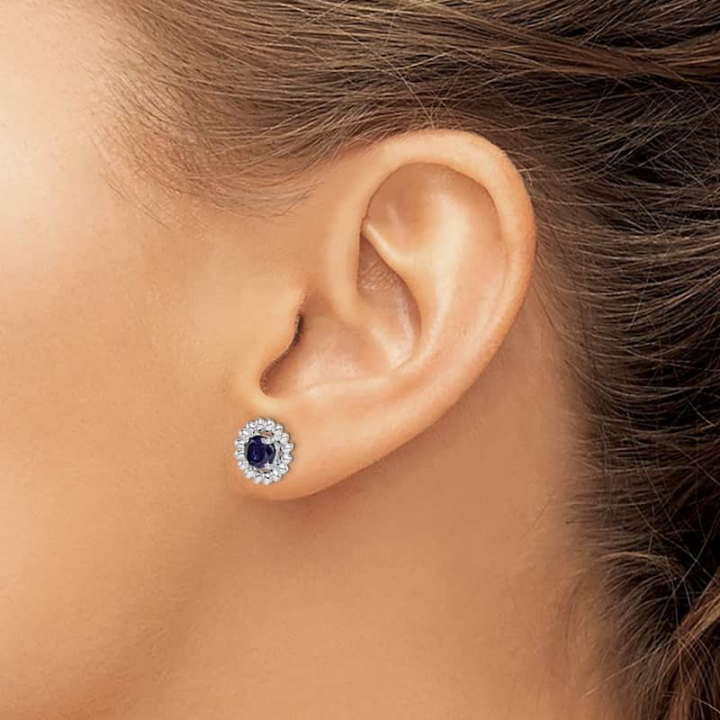 Curata 925 Sterling Silver 10mm Created Sapphire Earrings