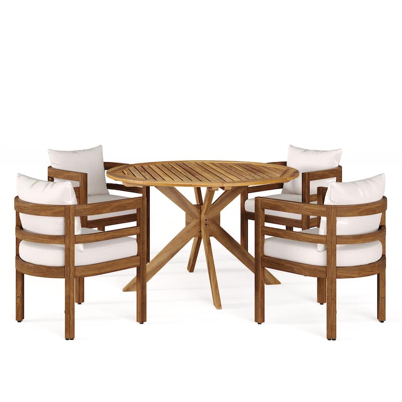 Christopher Knight Home - Ardene Modern Outdoor Solid Acacia Wood Dining Arm Chair Set with Removable Cushions & Slatted Black