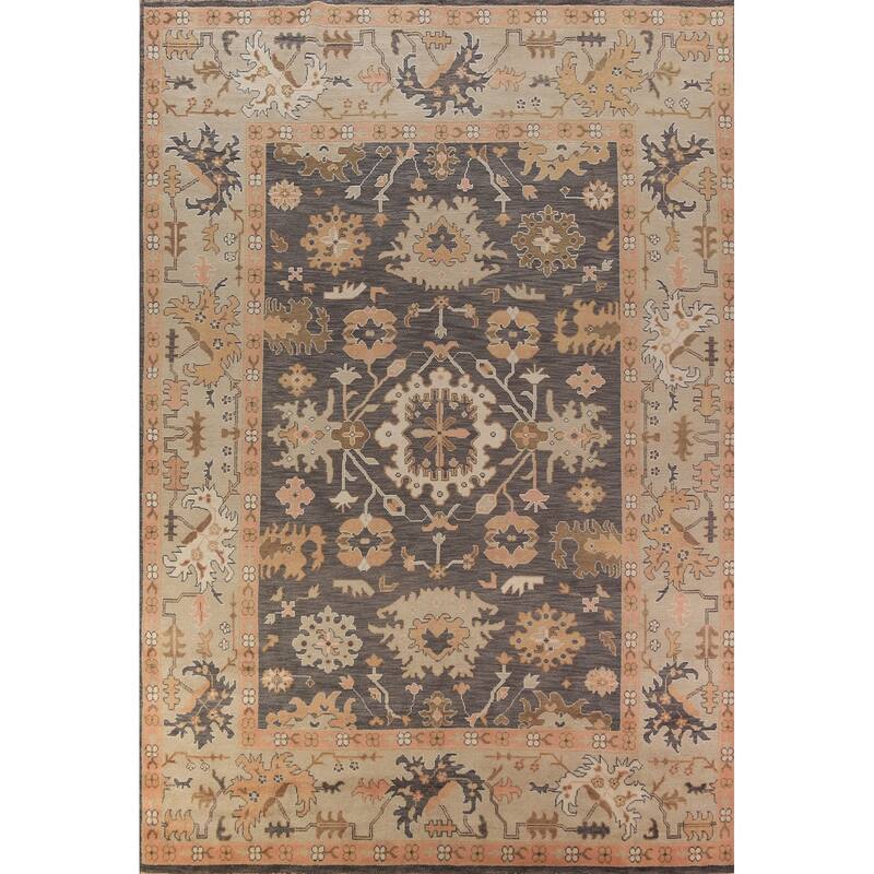Gray Oushak Indian Large Rug Hand-Knotted Wool Carpet - 10'0"x 13'10"
