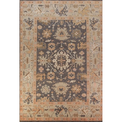 Gray Oushak Indian Large Rug Hand-Knotted Wool Carpet - 10'0"x 13'10"