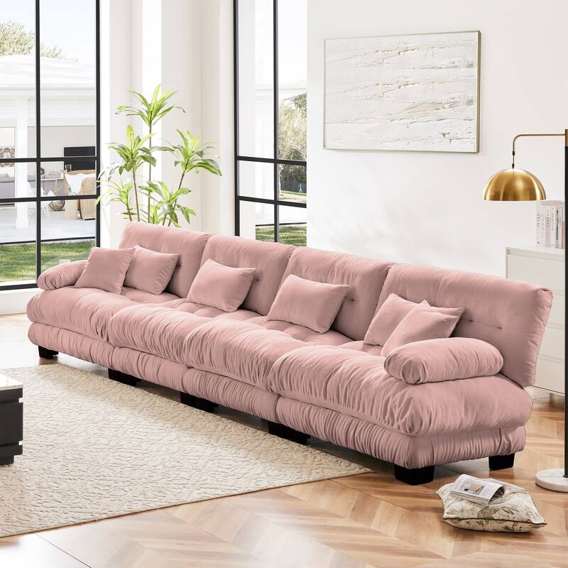 Roomfitters 4-Seater Modular Chenille Sofa, Deep Seat Cloud Couch with Round Bolster Armrests