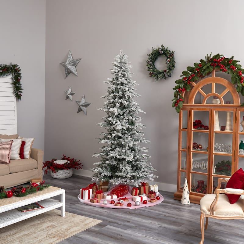 Slim Artificial Christmas Tree with Warm White Lights - 8.5ft Holiday Decor - Green - 102