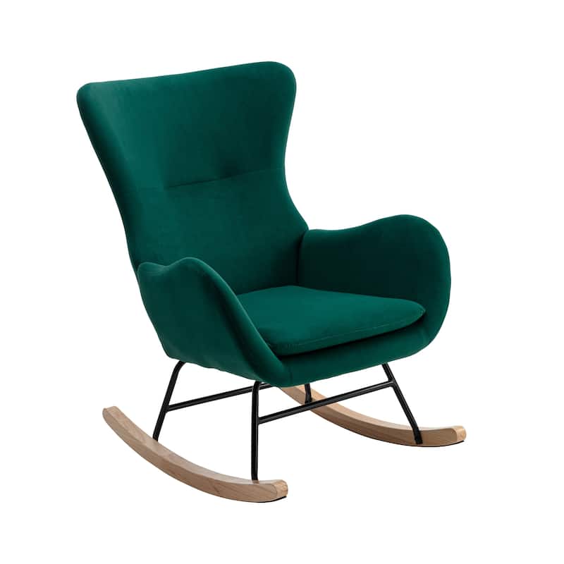 High Back Velvet Rocking Chair With Padded Seat And Armrests