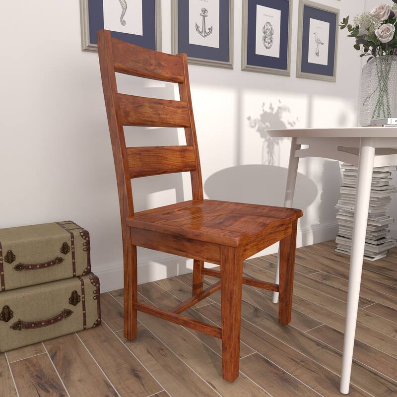 Brown Mango Wood Ladder Back Dining Chair (Set of 2)