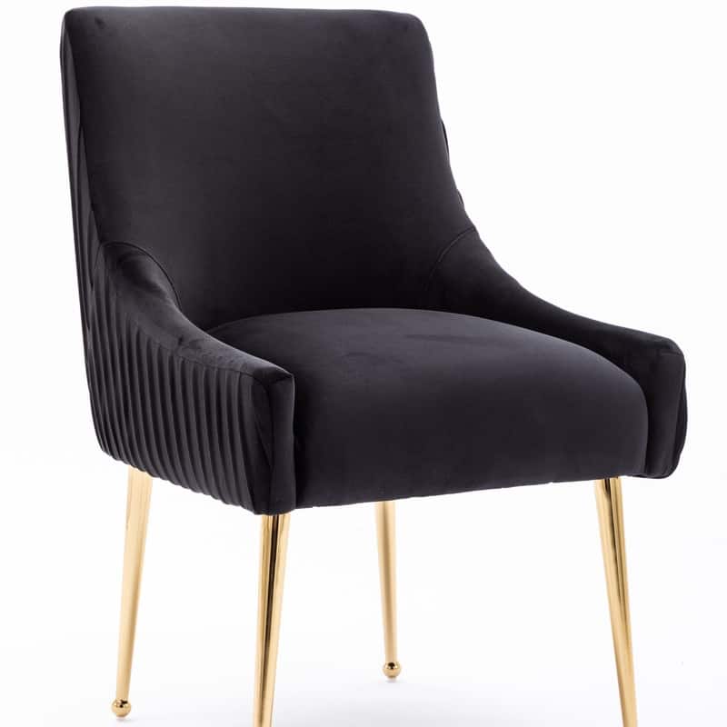 SEYNAR Modern Glam Boucle Pleated Velvet Dining Chair or Vanity Chair Set of 4 with Rear Handle