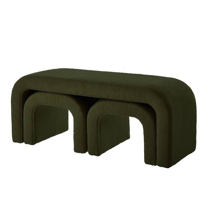 3-Piece End of Bed Bench Set with 2 Small Benches, Teddy Ottoman Bench Sofa Footrest for Entryway, Living Room