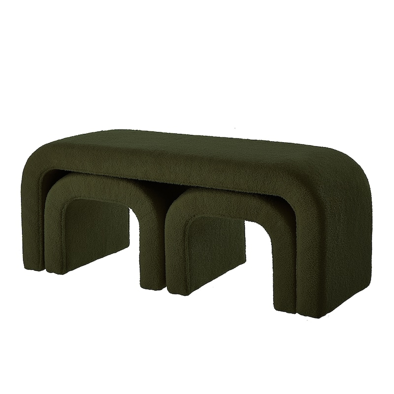 Set of 3 U-Shaped Bench,Sectional Ottoman Bench, Upholstered Ottoman Footrest Stool