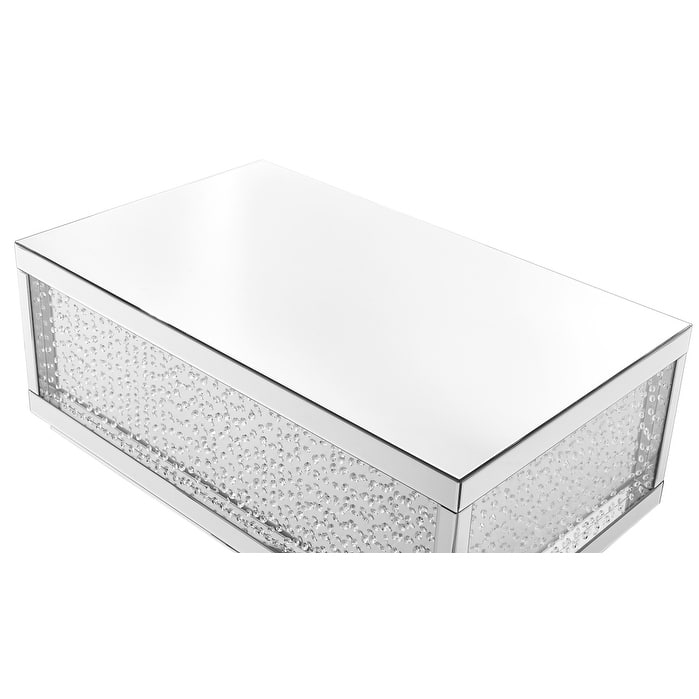 48 inch Rectangle Crystal Coffee Table In Clear Mirror Finish