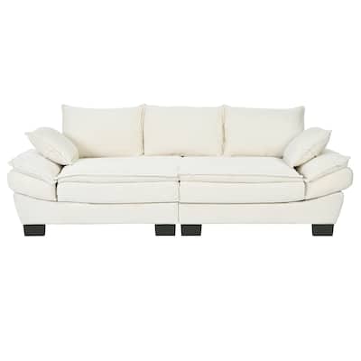 85.4" Upholstered Curved Sofa with Decorative Throw Pillows, 3-Seat Corduroy Fabric Couch for Living Room