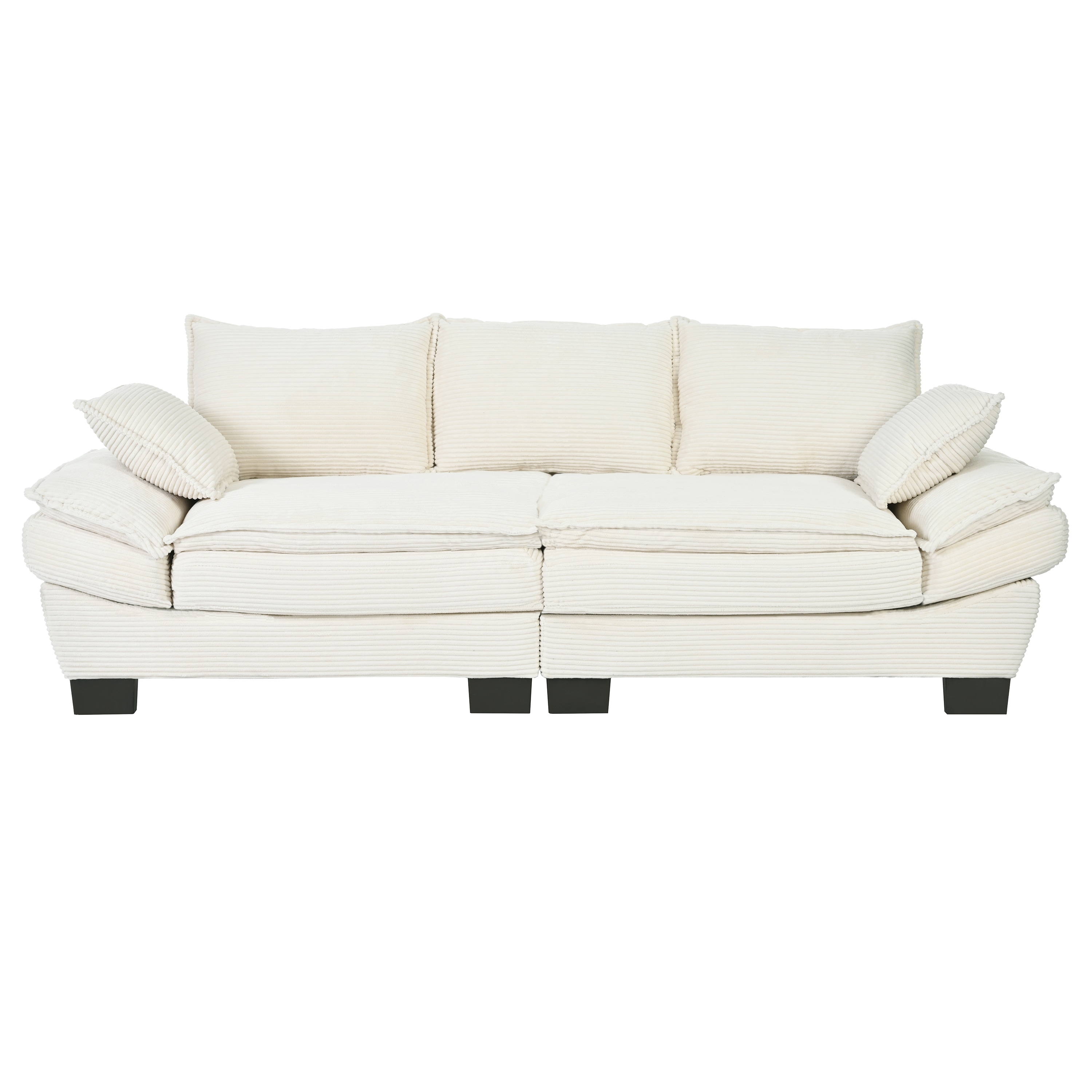 85.4" Upholstered Curved Sofa with Decorative Throw Pillows, 3-Seat Corduroy Fabric Couch for Living Room
