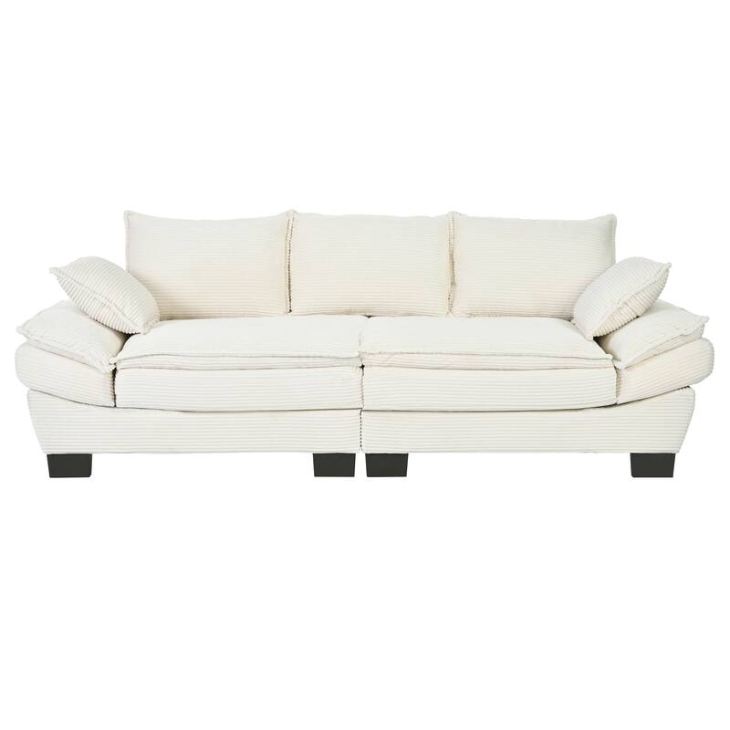 Modern Curved Corduroy Sofa with Decorative Throw Pillows, Plush, Sturdy, and Comfortable Couch for Living Room, Bedroom