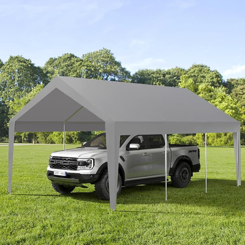 10'x20' Extra Large Heavy Duty Carport Portable Garage Shelter for Car, Truck, SUV - 10X20 Ft - Grey