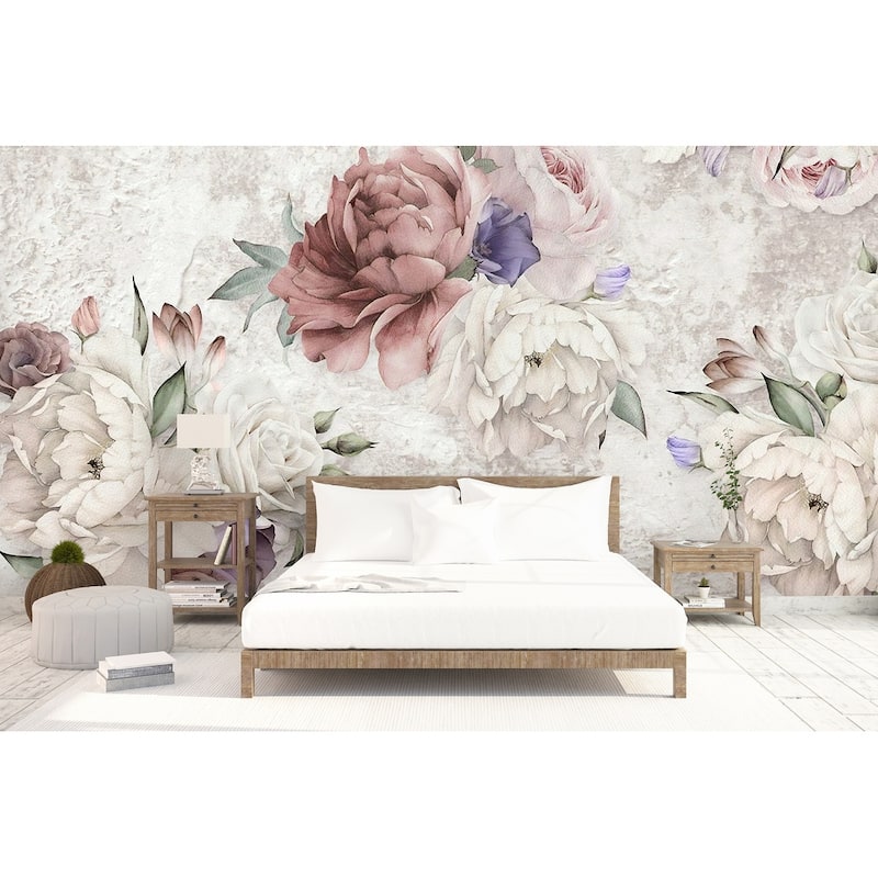 GK Wall Design Soft Peony Purple Poppy Floral Removable Wallpaper