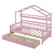preview thumbnail 6 of 10, Pink Twin Pine House Bed with Roof, Drawers, and Shelf