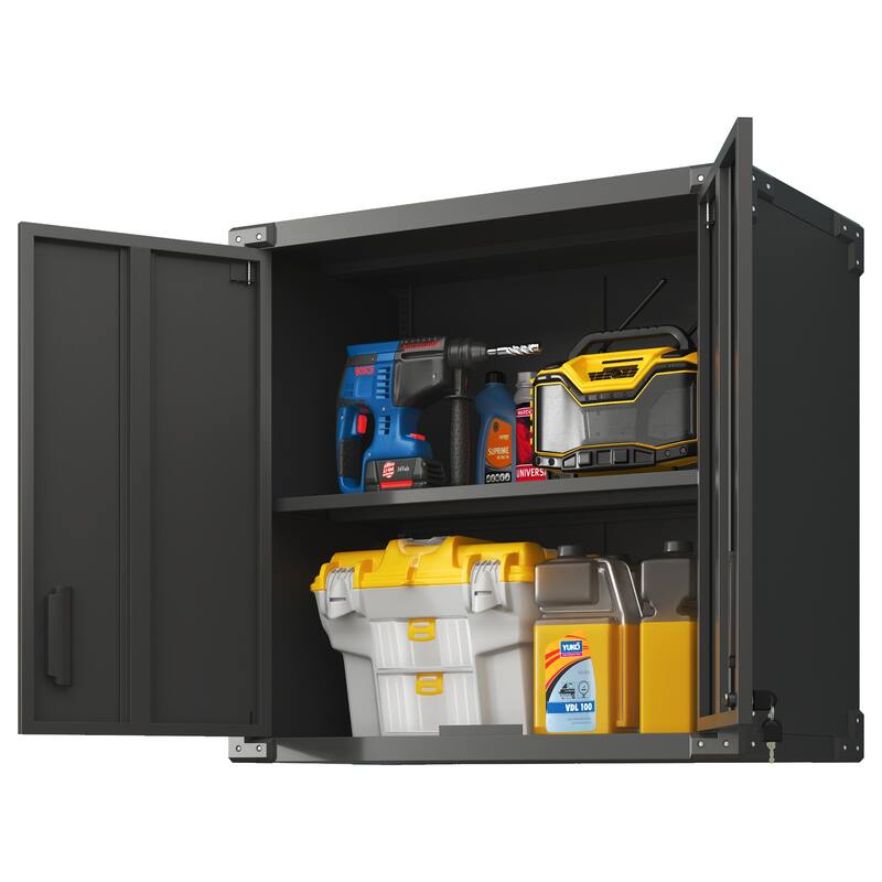 Dark Grey Alloy Steel Wall Cabinet Storage with Locking Door and Adjustable Shelf for Garage - 31.50”L x 11.81”W x 30.31”H