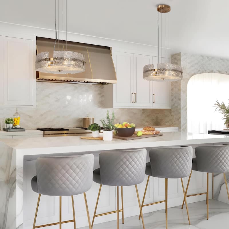 Uolla Modern Farmhouse 4-Light Drum Art Textured Glass Chandelier for Dining Room - D 18"* H 6"