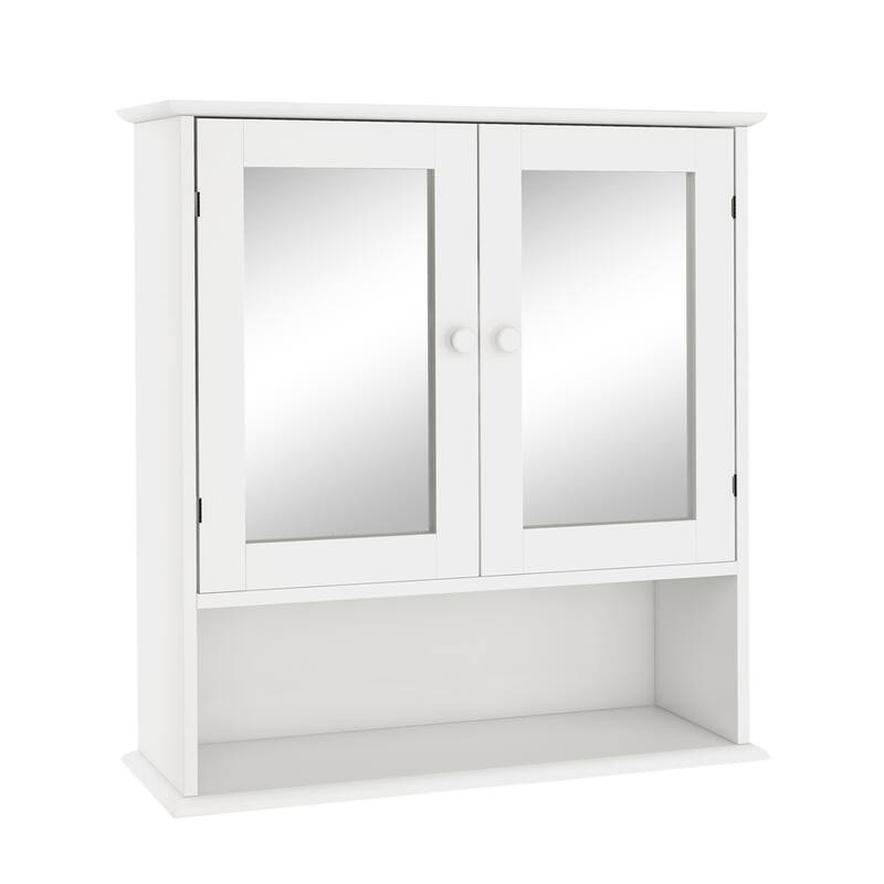 21.65 in.White Bathroom Wall Cabinet with Double Mirror Doors,Shelves