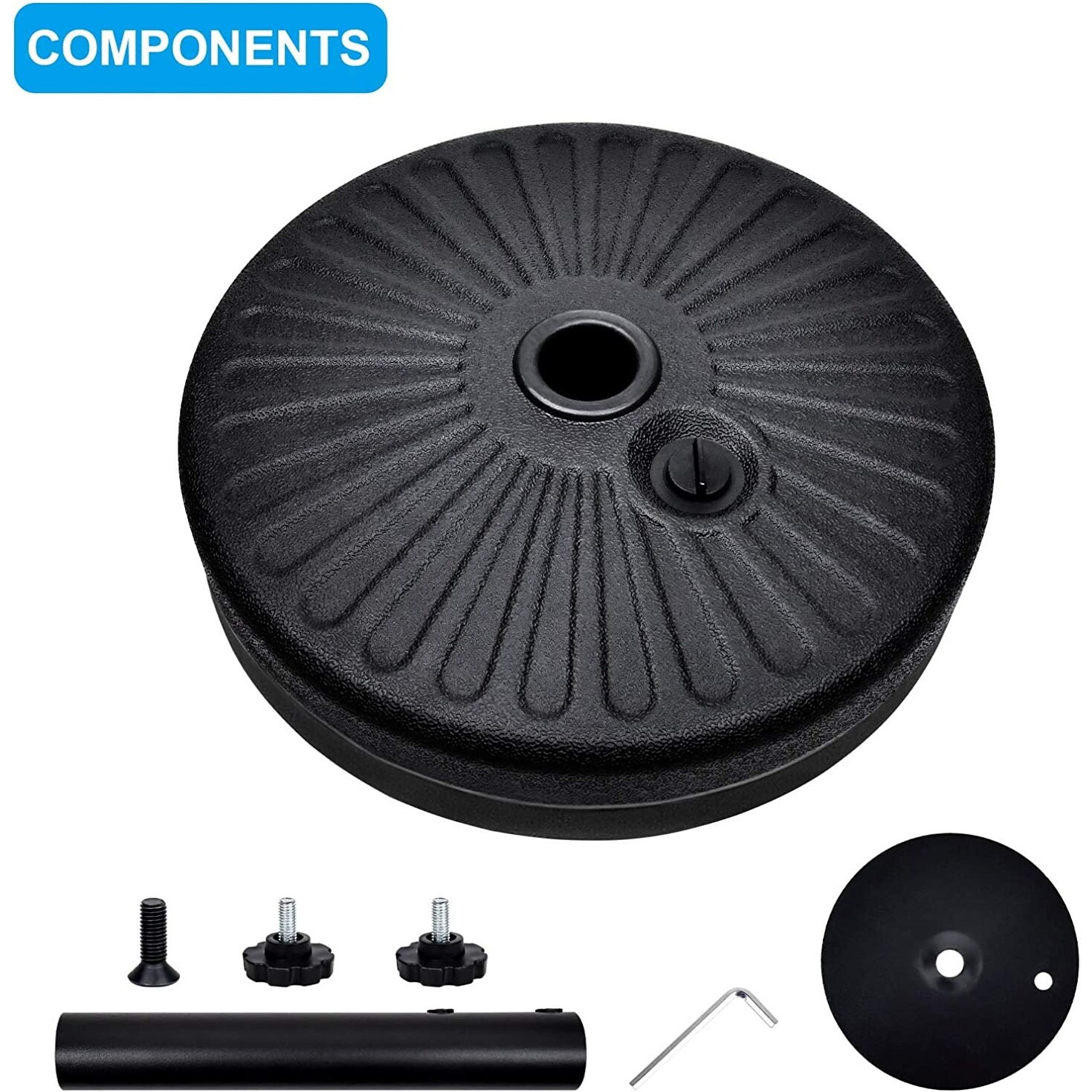 Simple Deluxe 20"" Heavy Duty Patio Umbrella Base Stand With Steel Holder, Water/Sand Fillable, 50lbs Capacity, Black